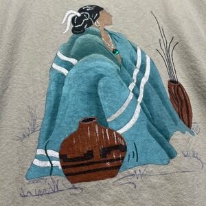 Vintage 90s Quittman‎ USG Graphic Sweatshirt Native American Art XL Retro Cotton